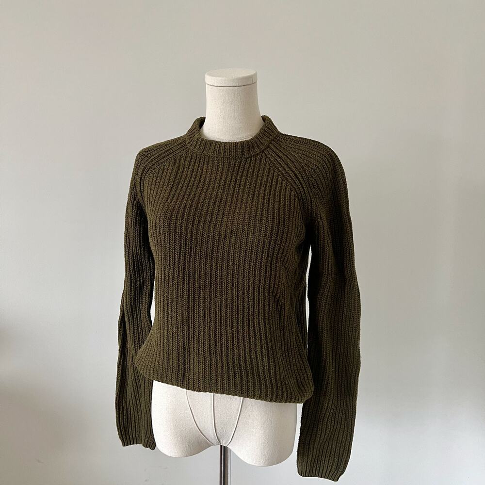 90s Vintage Olive Green Cotton Knit Sweater 100% Cotton 525 America S